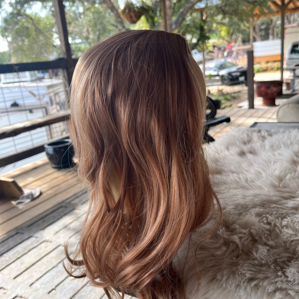 Light strawberry blonde topper clip in 16 inches synthetic hair
